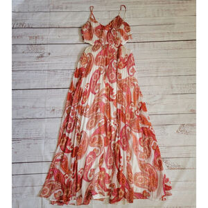 Express Pleated Cut Out Paisley Flowy Maxi Dress Women's Medium